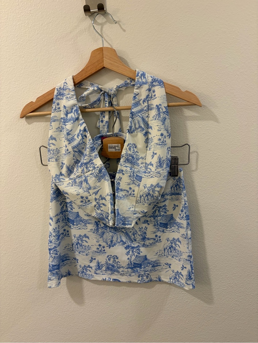 Edikted Blue and White Toile Halter Top & Mini Skirt Set